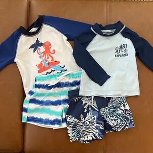 The Children’s Place and Carters Blue and White Kids Swim Rashguards Set